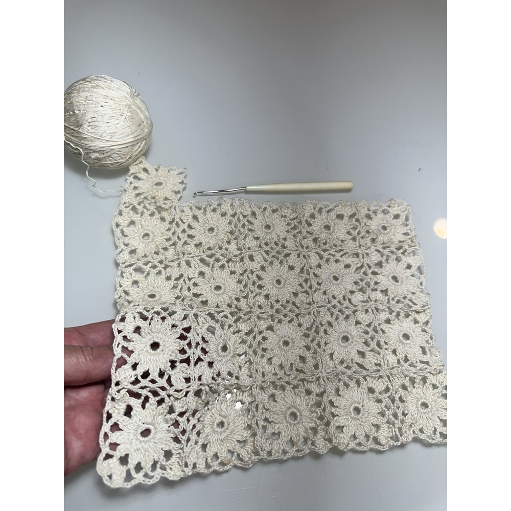 Handmade Top Women's 100% Cotton White Crochet Granny Square Cover Up Size M-L - Picture 9 of 13